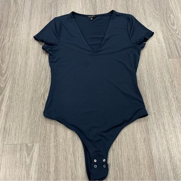 Dynamite Tops - DYNAMITE navy blue v neck bodysuit with clasps medium